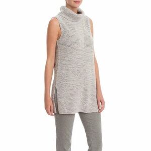 NIC + ZOE Gray Knit Hazy Turtleneck Sleeveless Sweater Split Tunic